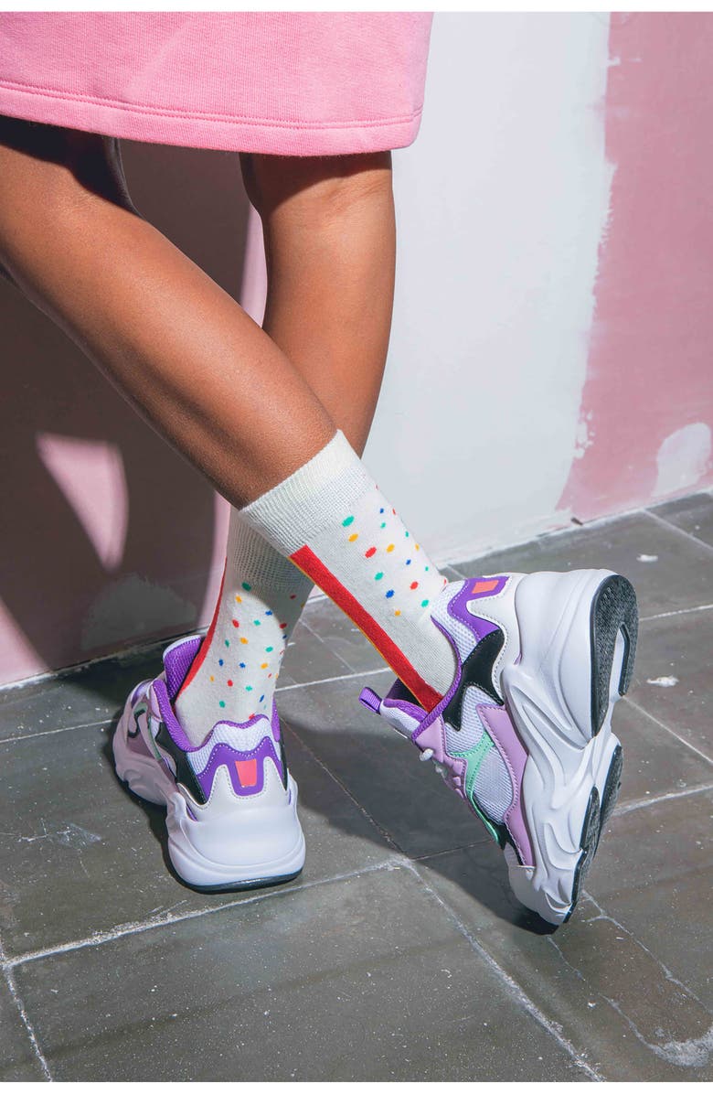 doiy Kids' 3D Rainbow Cake Crew Socks, Alternate, color, Ivory/ Rainbow