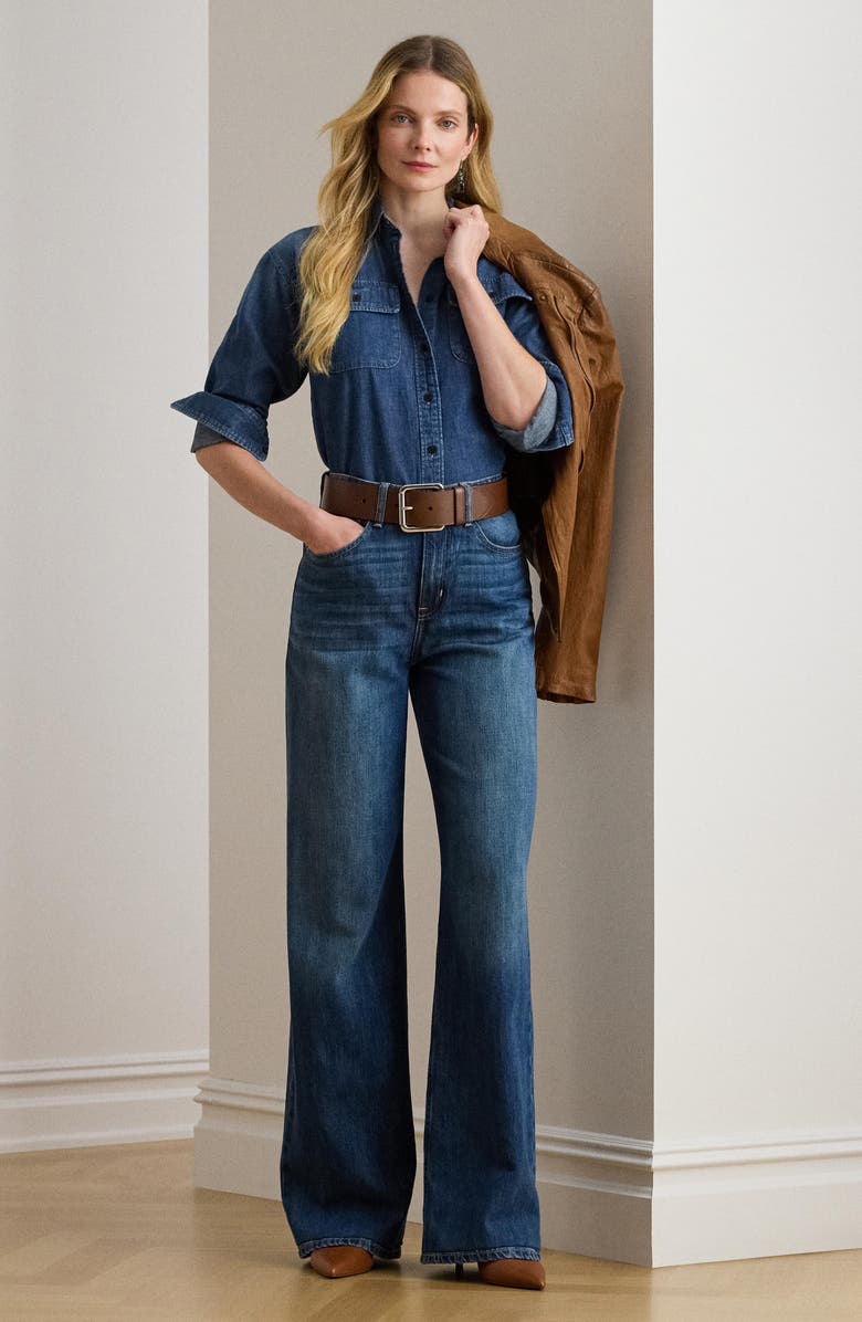 Lauren Ralph Lauren High Waist Wide Leg Jeans, Alternate, color, Atecco Wash