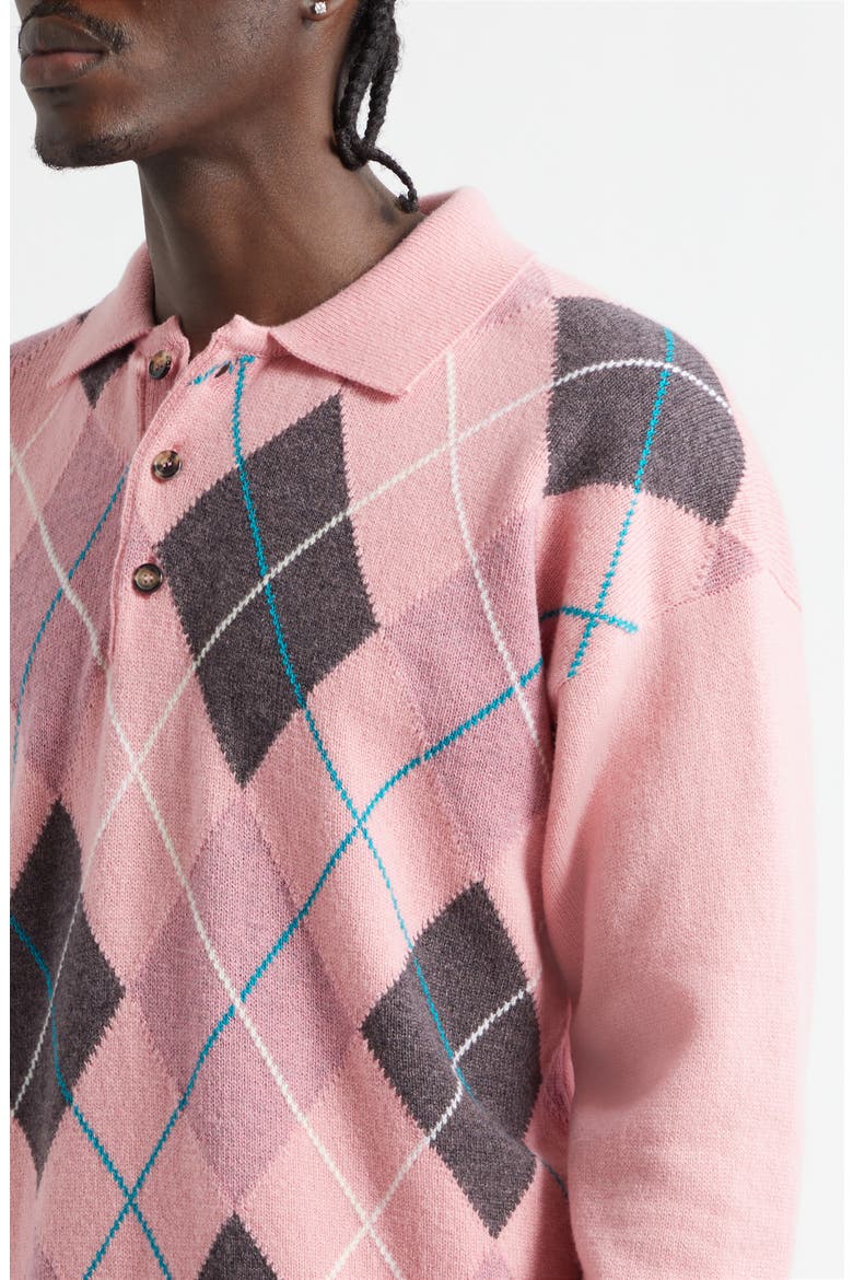 x Pringle of Scotland Argyle Wool Polo, Alternate, color, BUBBLEGUM