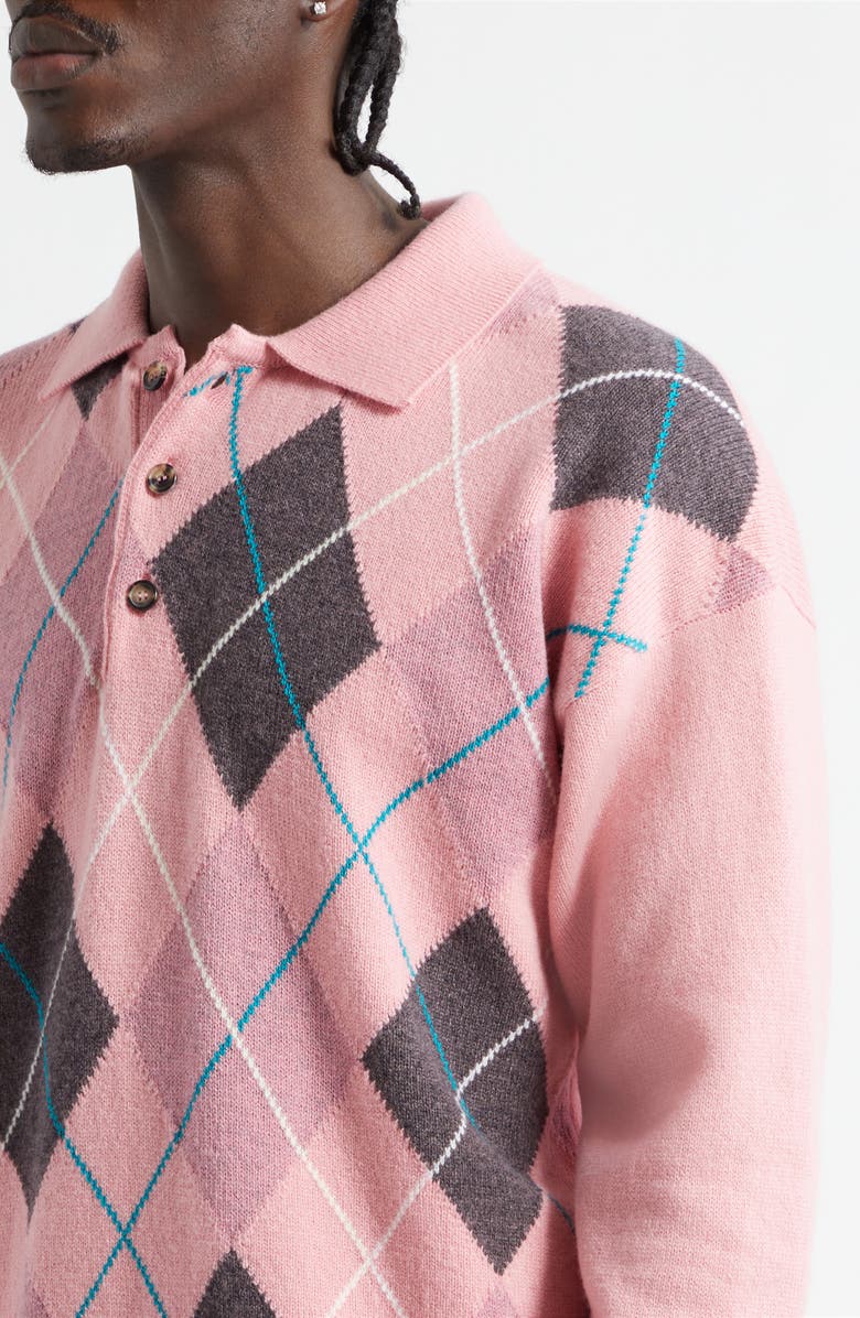 JW Anderson x Pringle of Scotland Argyle Wool Polo, Alternate, color, Bubblegum