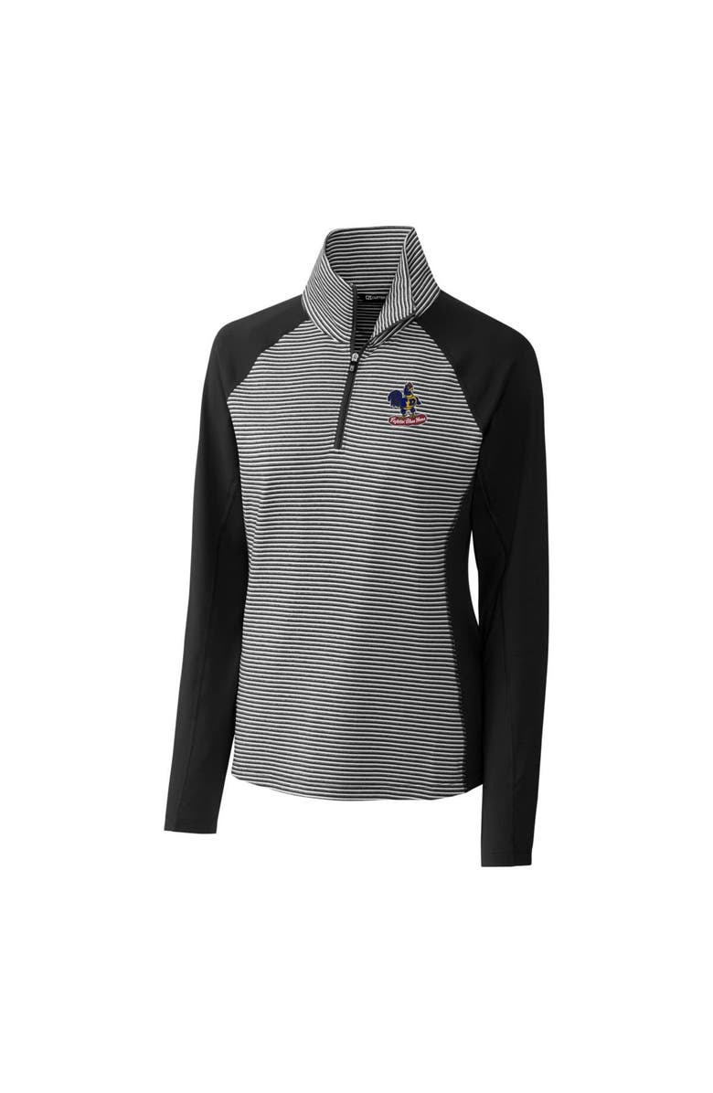 Cutter & Buck Women's Cutter & Buck Black Delaware Fightin' Blue Hens Forge Tonal Stripe Stretch Half-Zip Pullover Top, Alternate, color, 