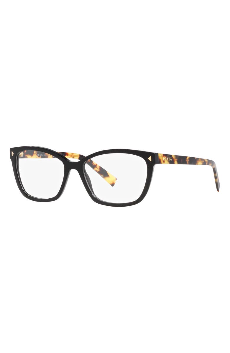 Prada 53mm Rectangular Optical Glasses, Alternate, color, Matte Black