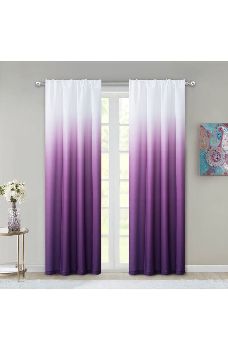 DAINTY HOME Shades Set of 2 Ombré Blackout Panel Curtains, Main, color, Purple