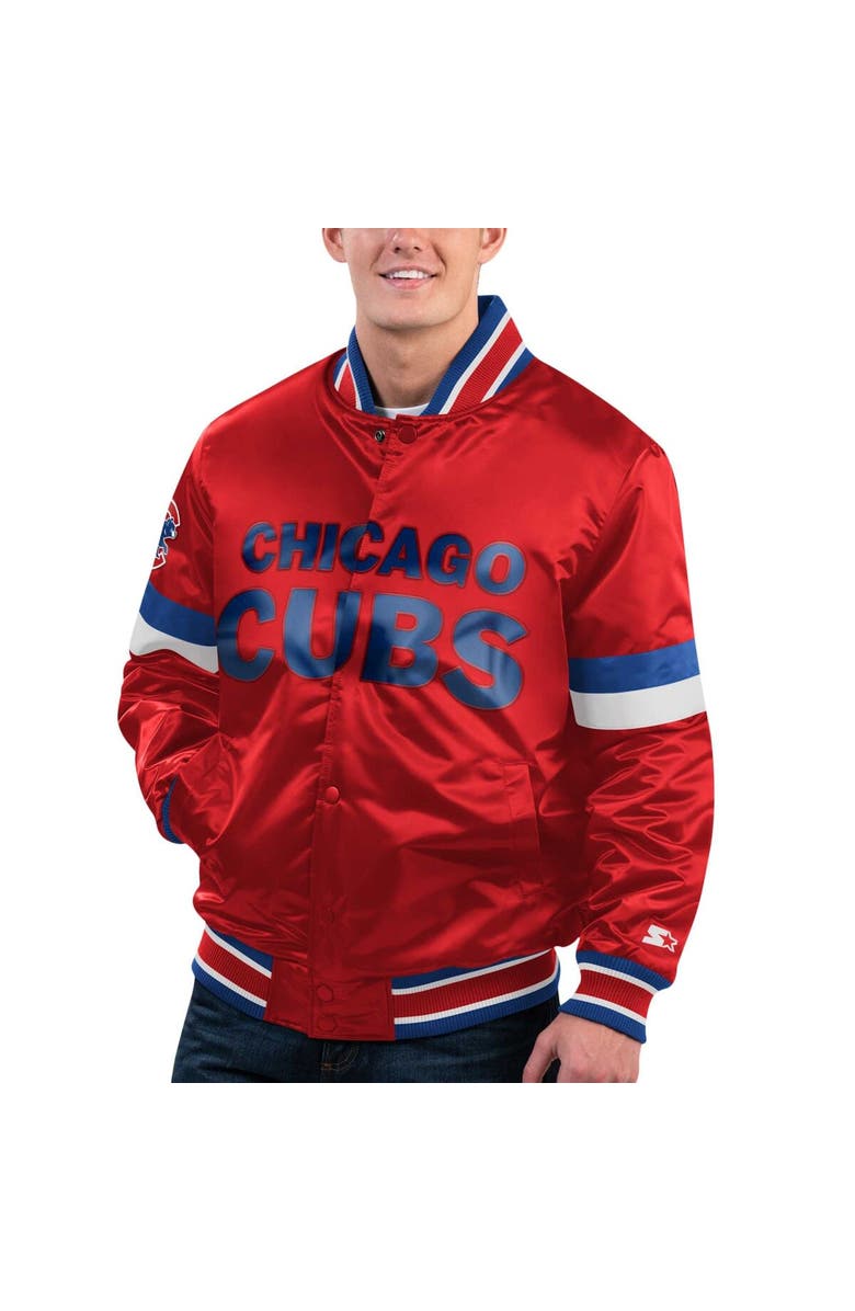STARTER Men's Starter Red Chicago Cubs Home Game Satin Full-Snap Varsity Jacket, Main, color, Red