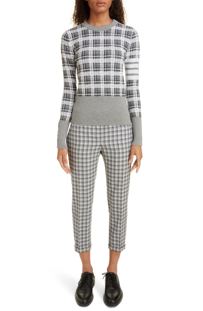Thom Browne Checked Jacquard Cashmere & Wool Sweater, Alternate, color, 
