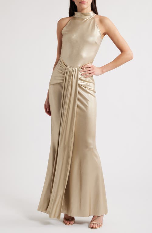 Chiara Boni La Petite Robe Loowin Splendid Metallic Mermaid Gown In Gold