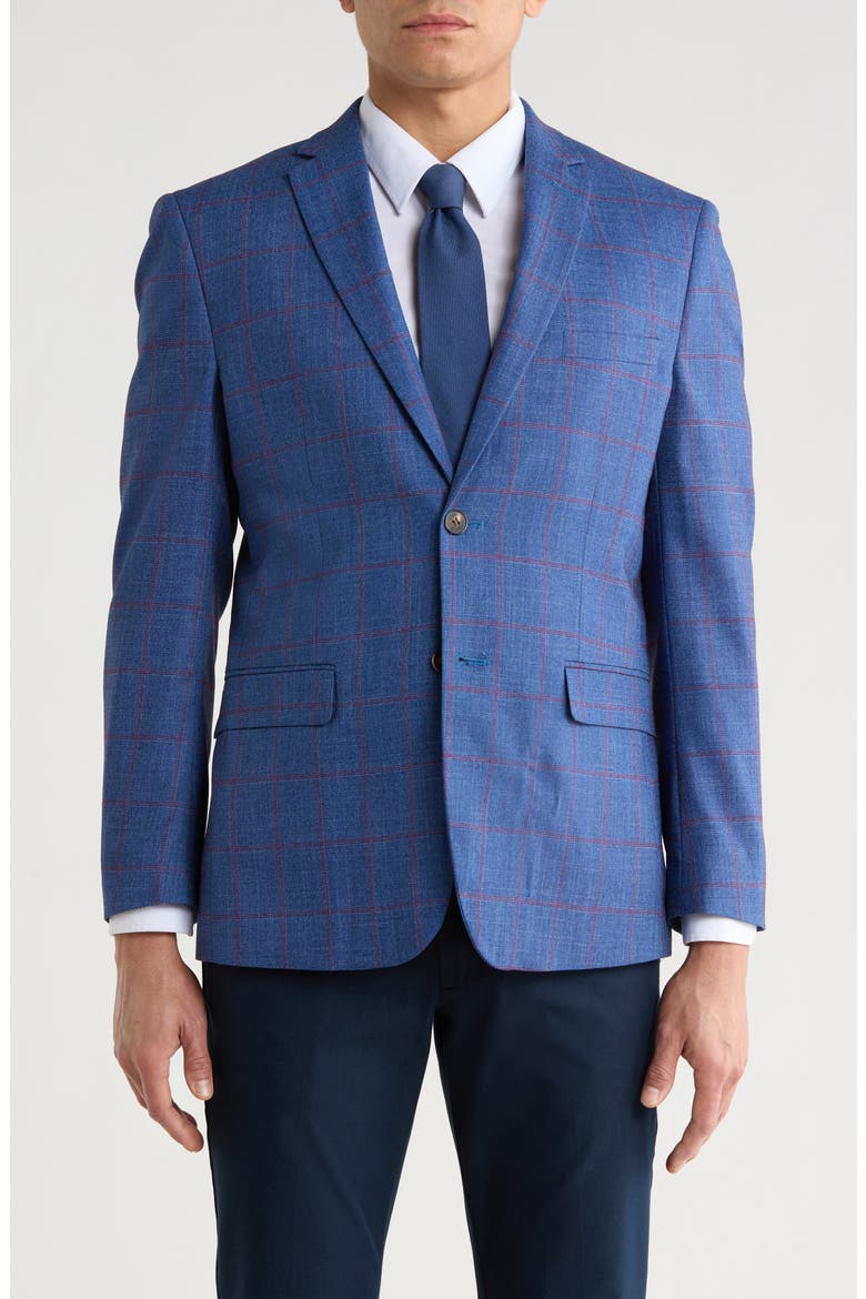 Slim Fit Windowpane Blazer, Main, color, INDIGO