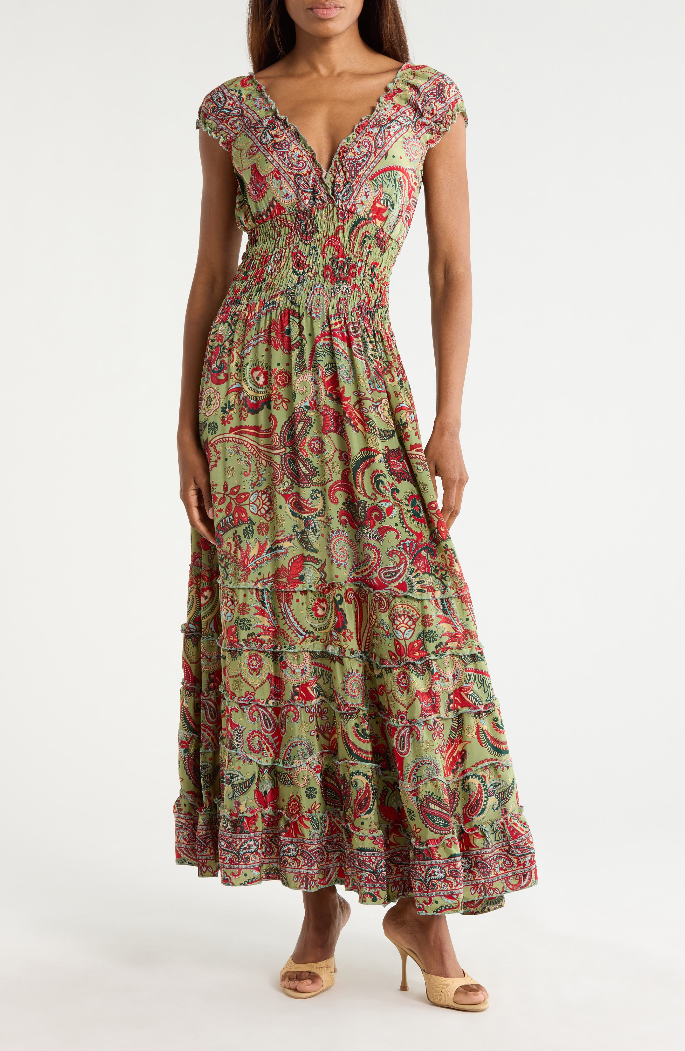 La Fiorentina Paisley Scrunched Maxi Dress