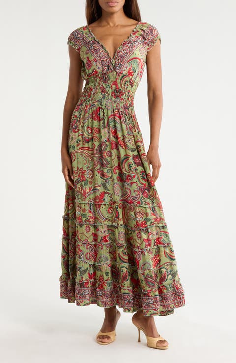 Paisley Scrunched Maxi Dress