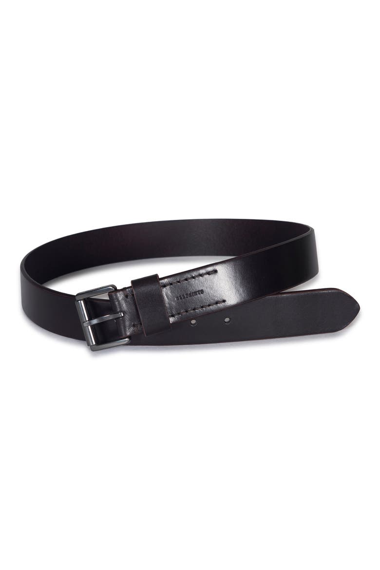Bevel Edge Leather Belt, Alternate, color, DARK BROWN