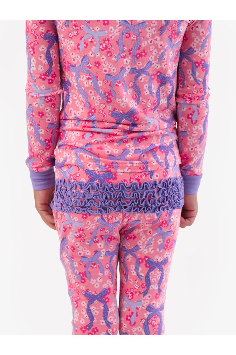 Ruffle Long Sleeve Pajama Set, Signature Rear Ruffles, Alternate, color, Bow Besties