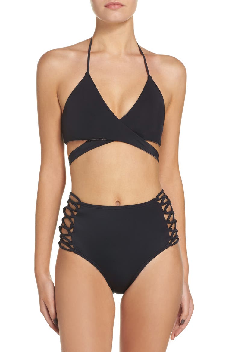High Waist Bikini Bottoms, Alternate, color, BLACK