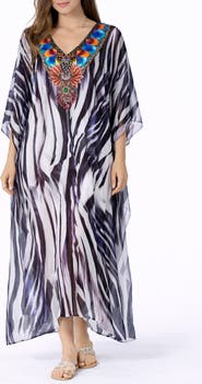 RANEES Print V-Neck Maxi Caftan