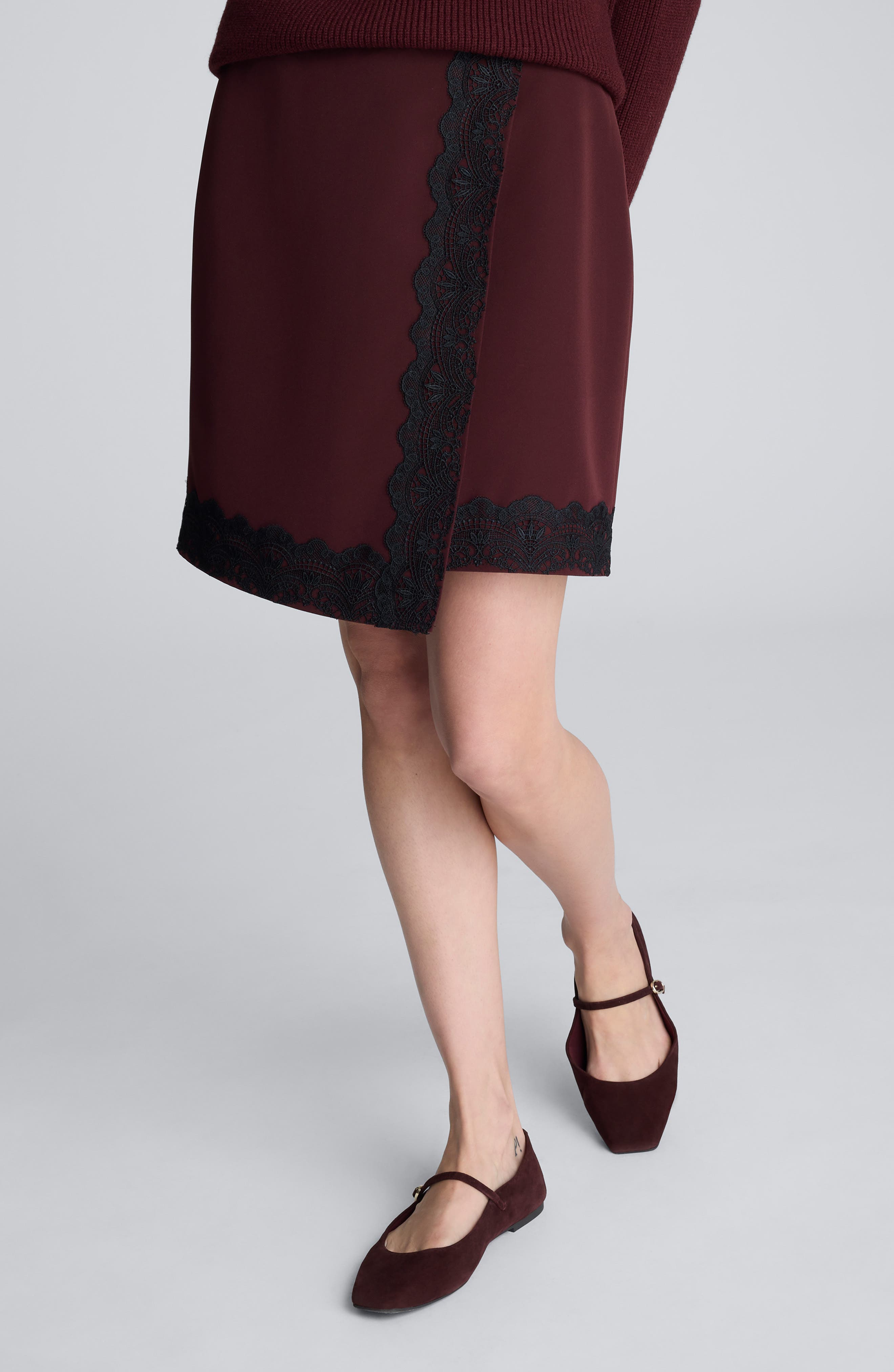 Lace Trim Faux Wrap Skirt