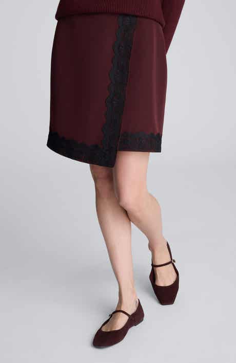 Lace Trim Faux Wrap Skirt