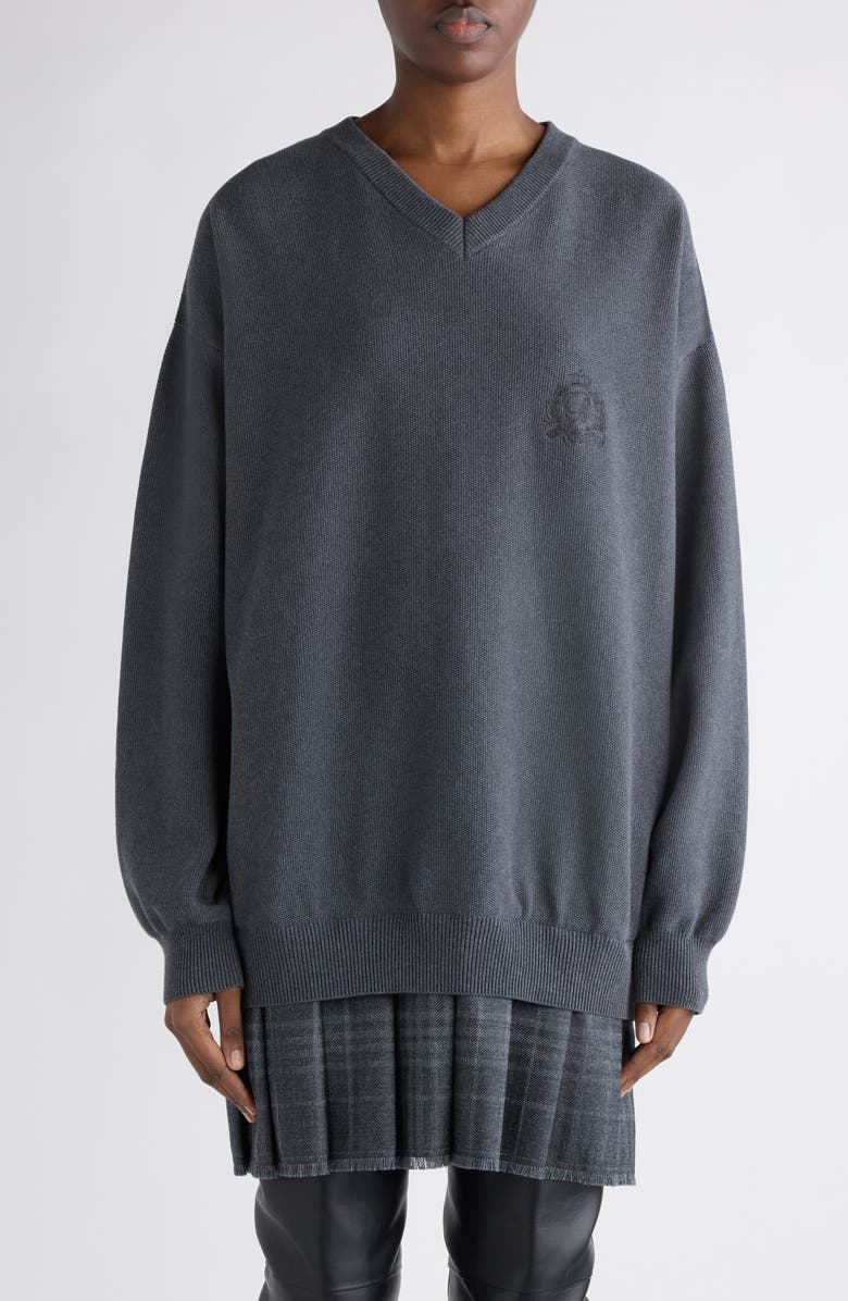 Balenciaga Long Sleeve Layered Sweater Dress, Main, color, 1167 Heather Grey