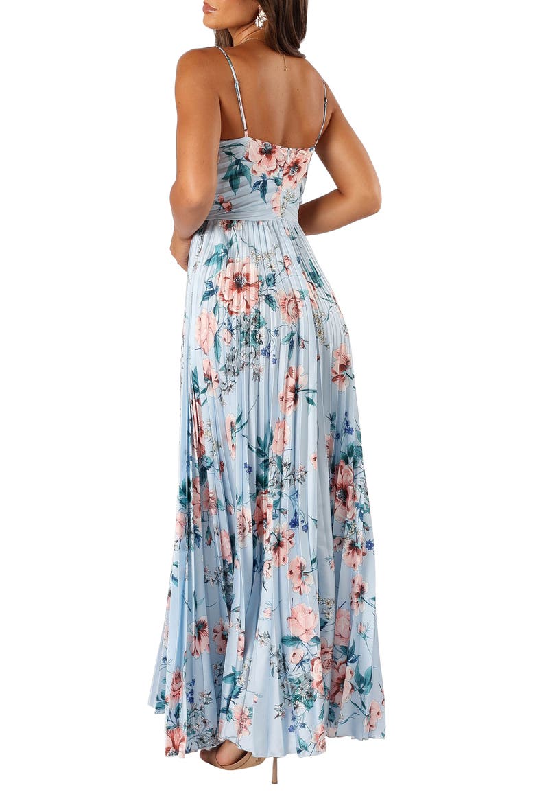 Naira Floral Pleated Maxi Dress, Alternate, color, BLUE FLORAL