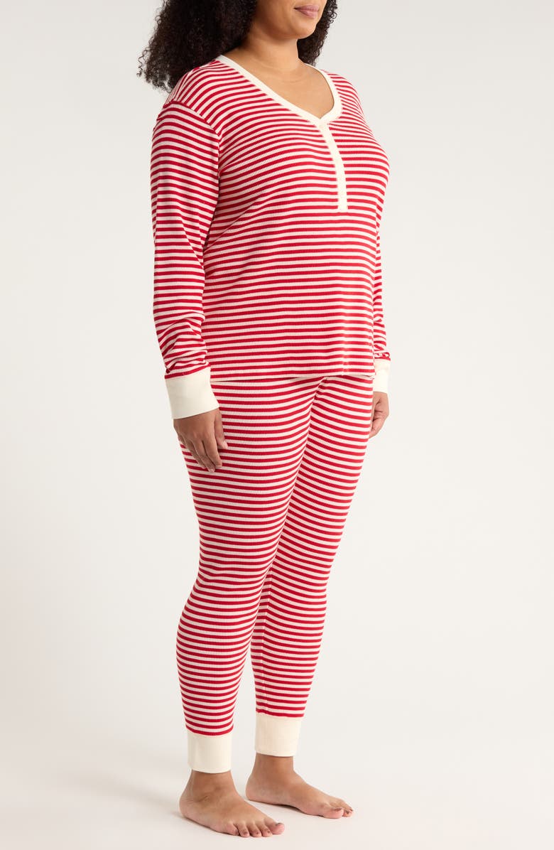 Nordstrom Waffle Stitch Thermal Henley Pajamas, Alternate, color, Red Party Stripe