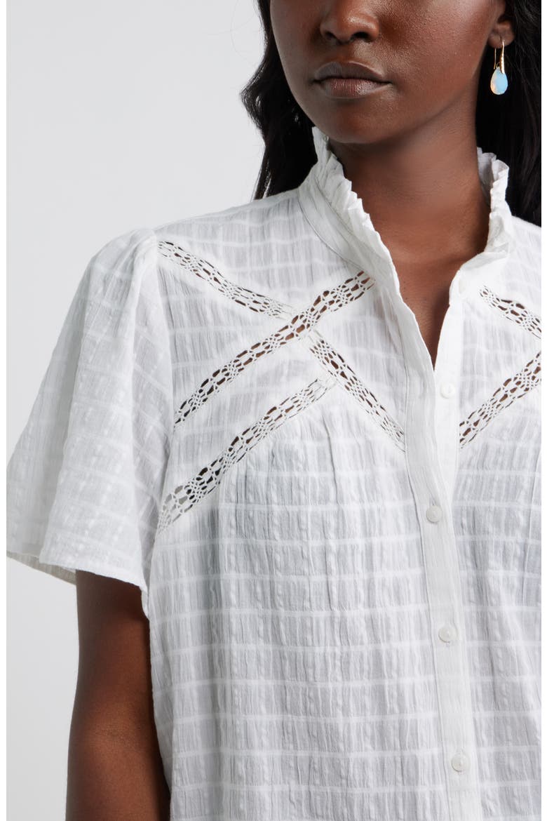 Lace Trim Button Front Top, Alternate, color, WHITE