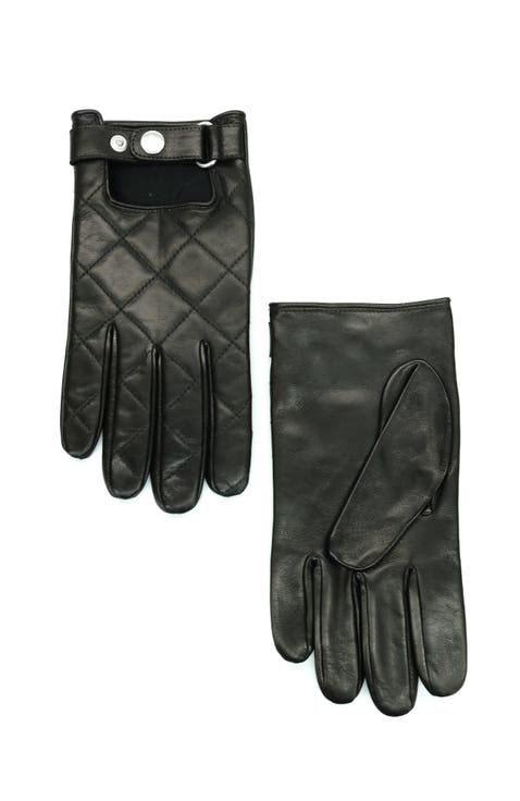 Quilted leather gloves with belt