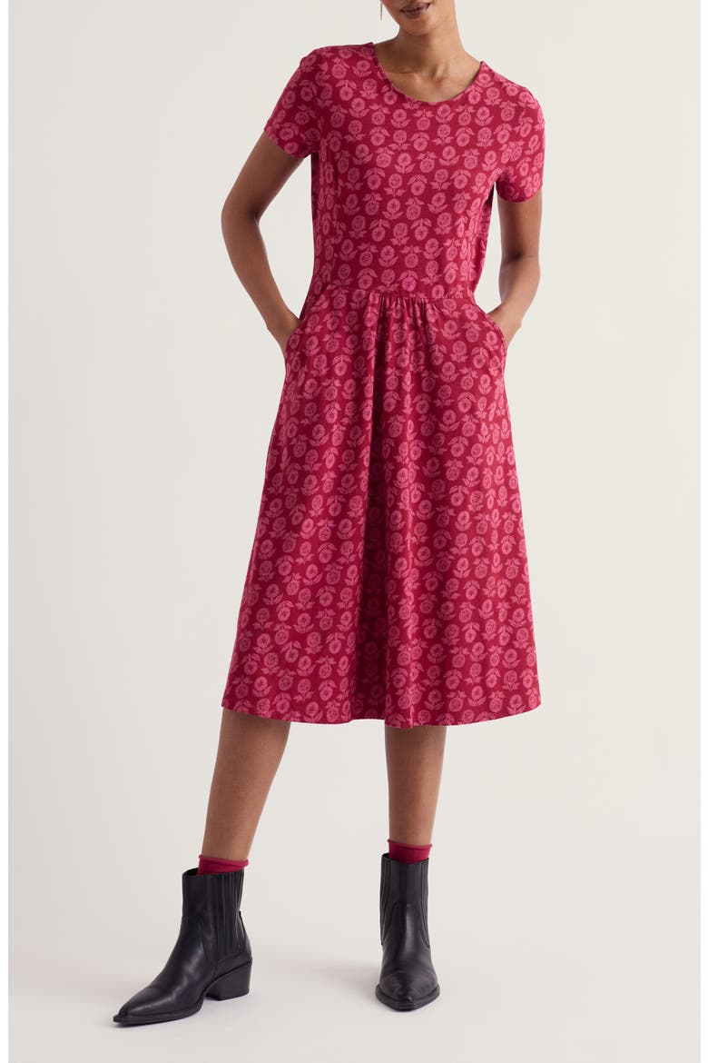 April Floral Stretch Cotton Jersey Dress, Main, color, MARIGOLD SKETCH RED CABIN