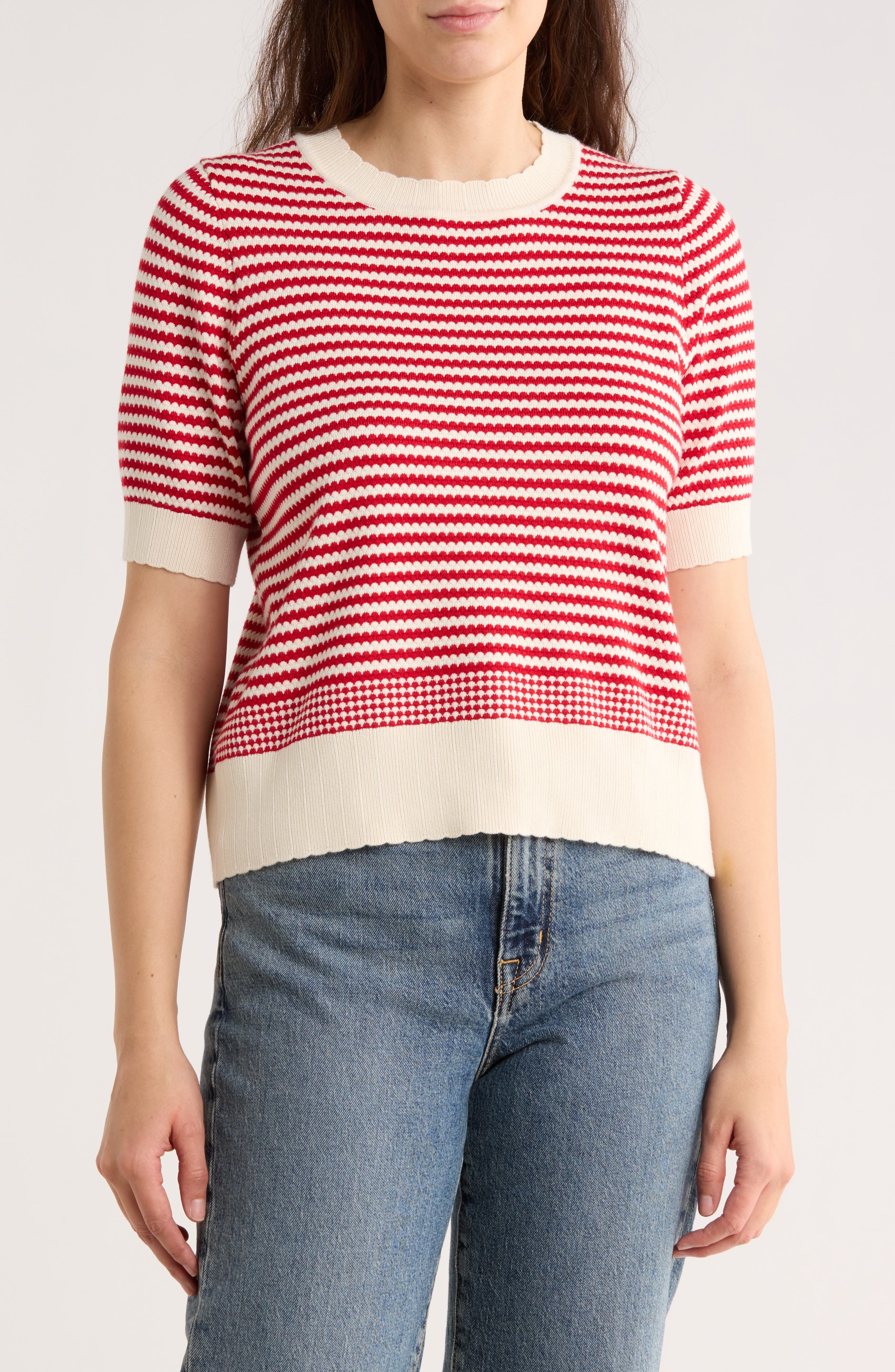 Adrianna Papell Stripe Short Sleeve Sweater
