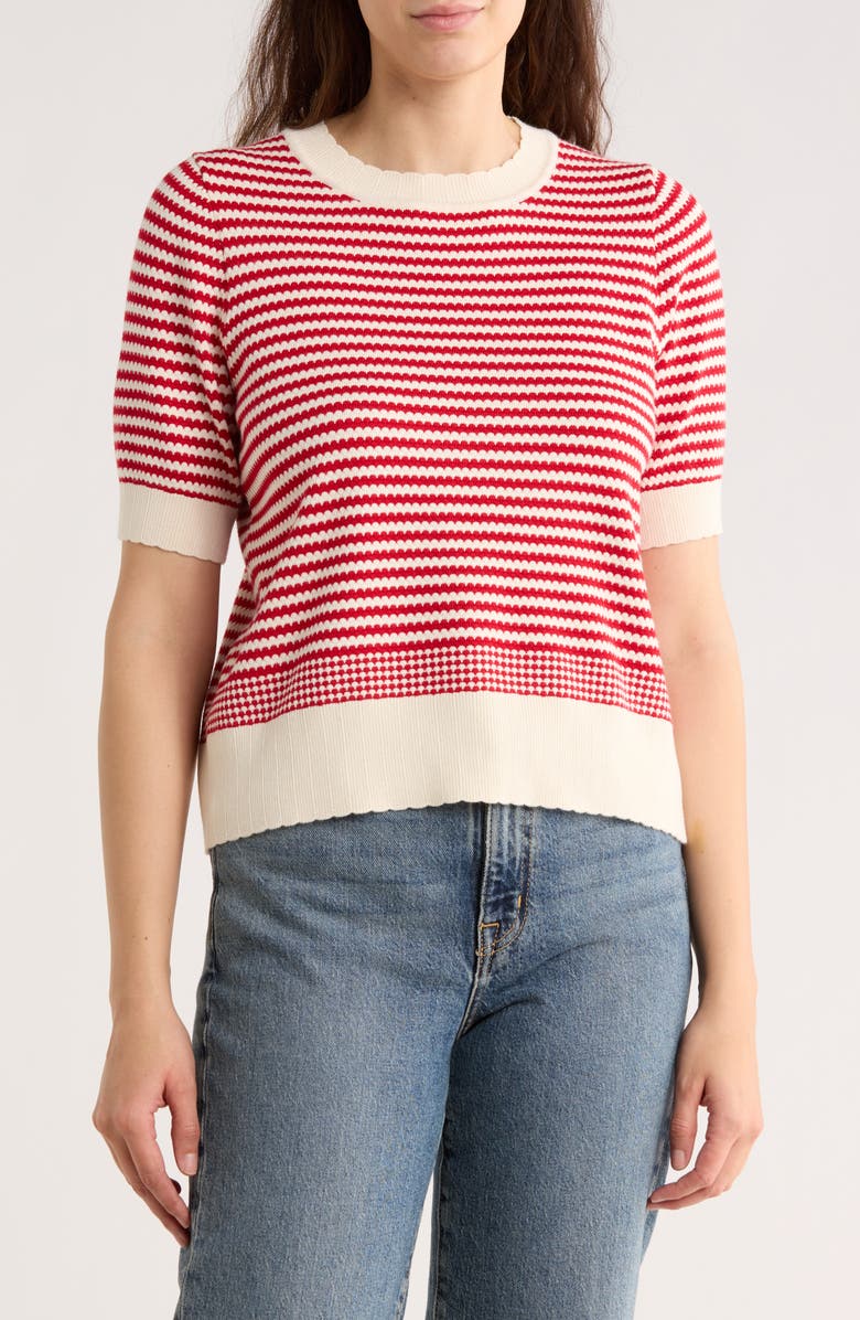 Adrianna Papell Stripe Short Sleeve Sweater, Main, color, Cream/ Red
