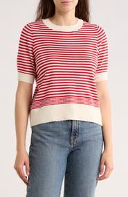 Adrianna Papell Stripe Short Sleeve Sweater