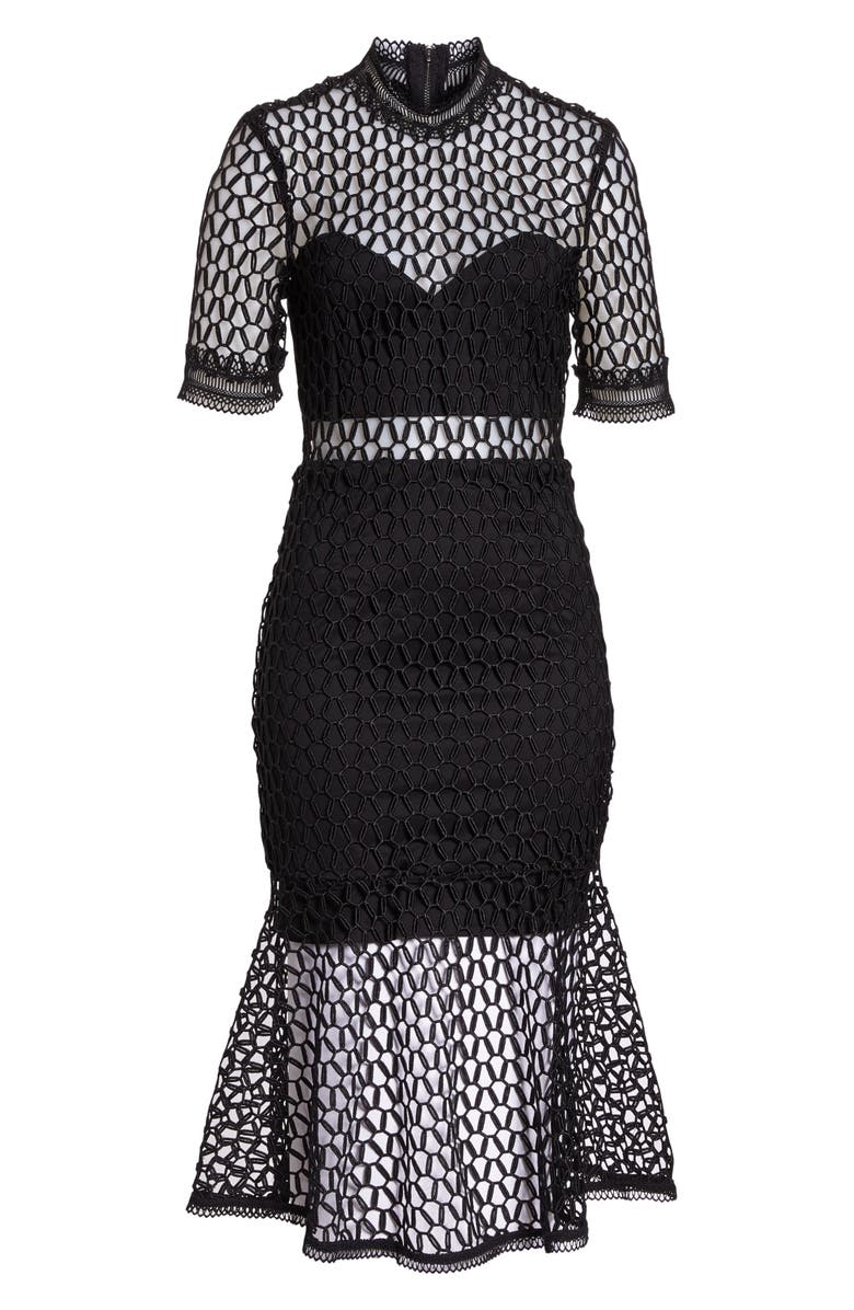 knee length dresses for ladies Rent Bardot Red Trumpet Lace Midi Dress