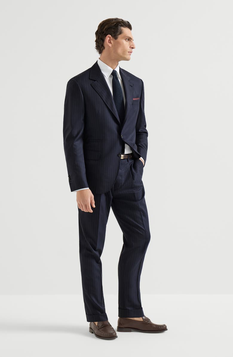 Brunello Cucinelli Chalk stripe blazer, Alternate, color, Navy Blue