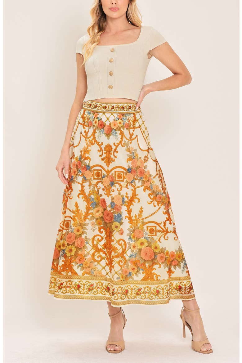 Print Midi Skirt, Alternate, color, IVORY