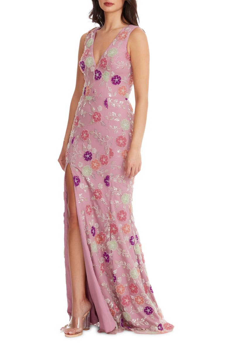 Dress the Population Sandra Floral Beaded Trumpet Gown, Alternate, color, Orchid Multi