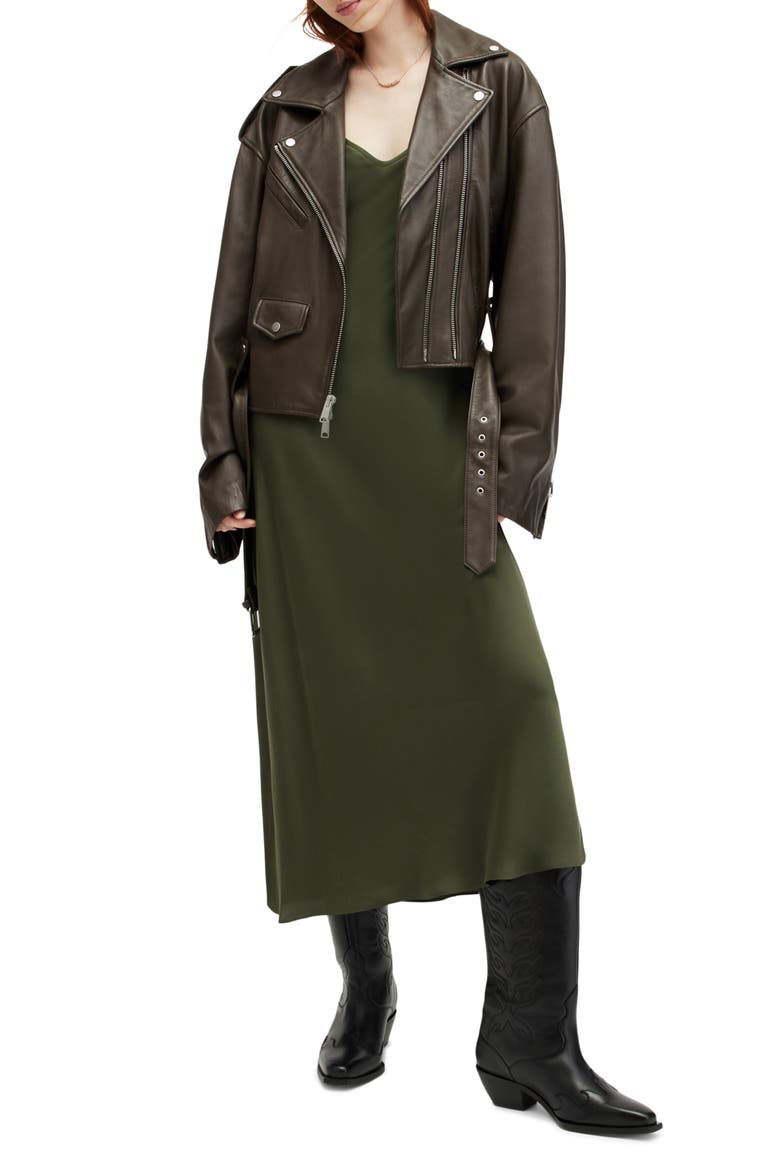 Dayle Leather Biker Jacket, Alternate, color, ARMY GREEN