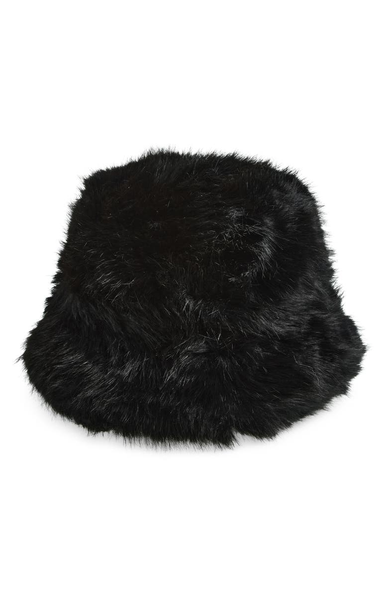 Tasha Extra Fluffy Faux Fur Bucket Hat, Main, color, Black