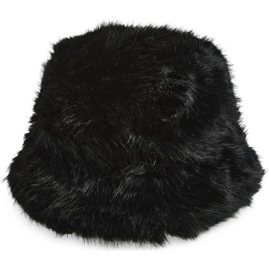 Tasha Extra Fluffy Faux Fur Bucket Hat In Black