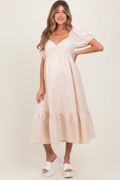 Pinkblush Sweetheart Stripe Smocked Back Midi Dress In Neutral