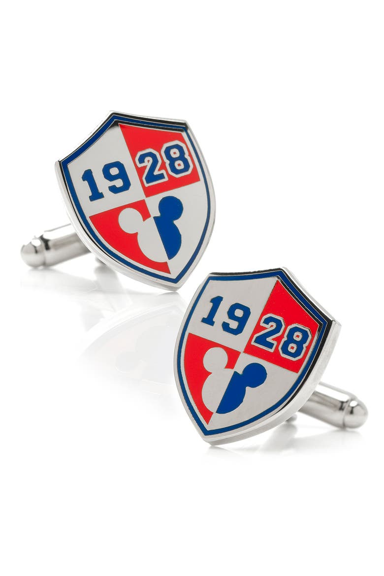 x Disney Mickey 1928 Shield Cuff Links, Alternate, color, SILVER