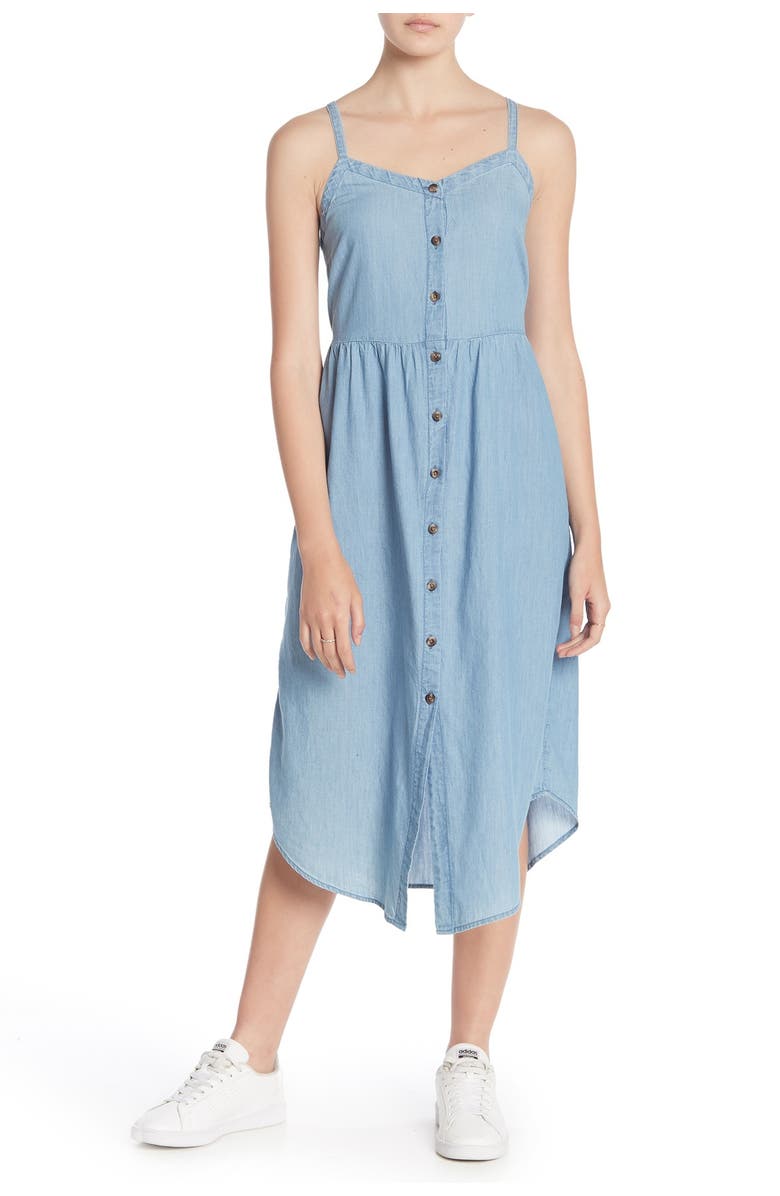 Susina<sup>®</sup> Chambray Button Front Midi Dress, Main, color, 