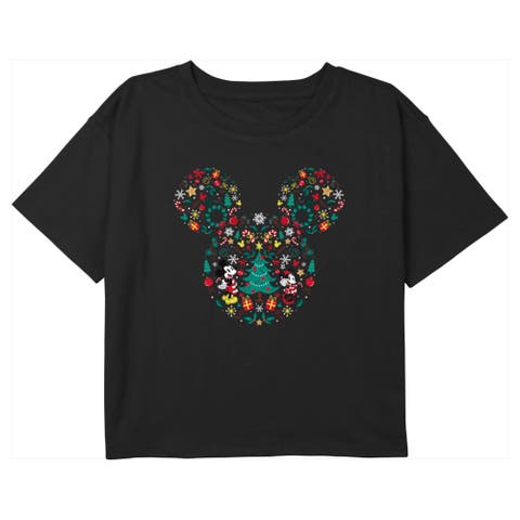 Girl's Mickey & Friends Christmas Mickey and Minnie Collage  Graphic T-Shirt