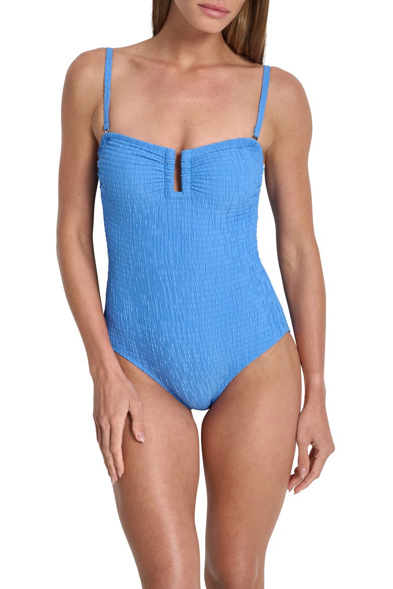 U-Wire Bandeau One-Piece Swimsuit, Main, color, HAMPTON BLUE TEXTURE