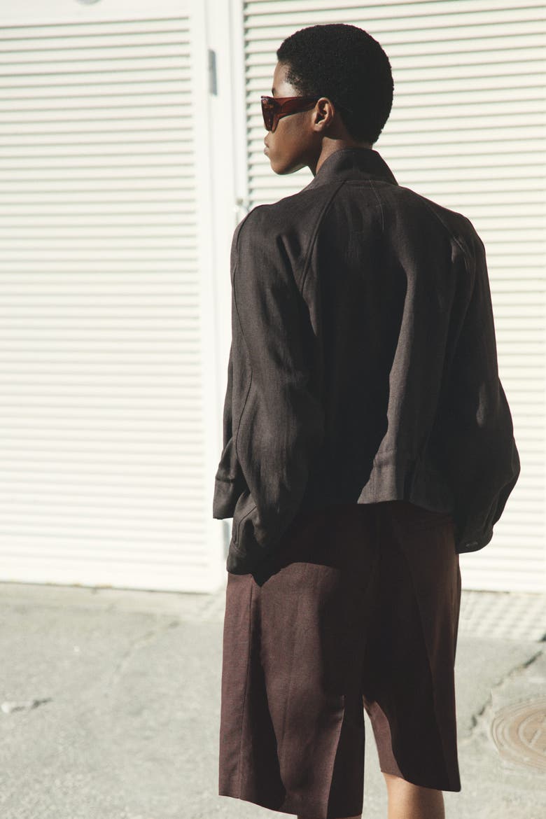 Linen-blend Bermuda Shorts, Alternate, color, Dark brown