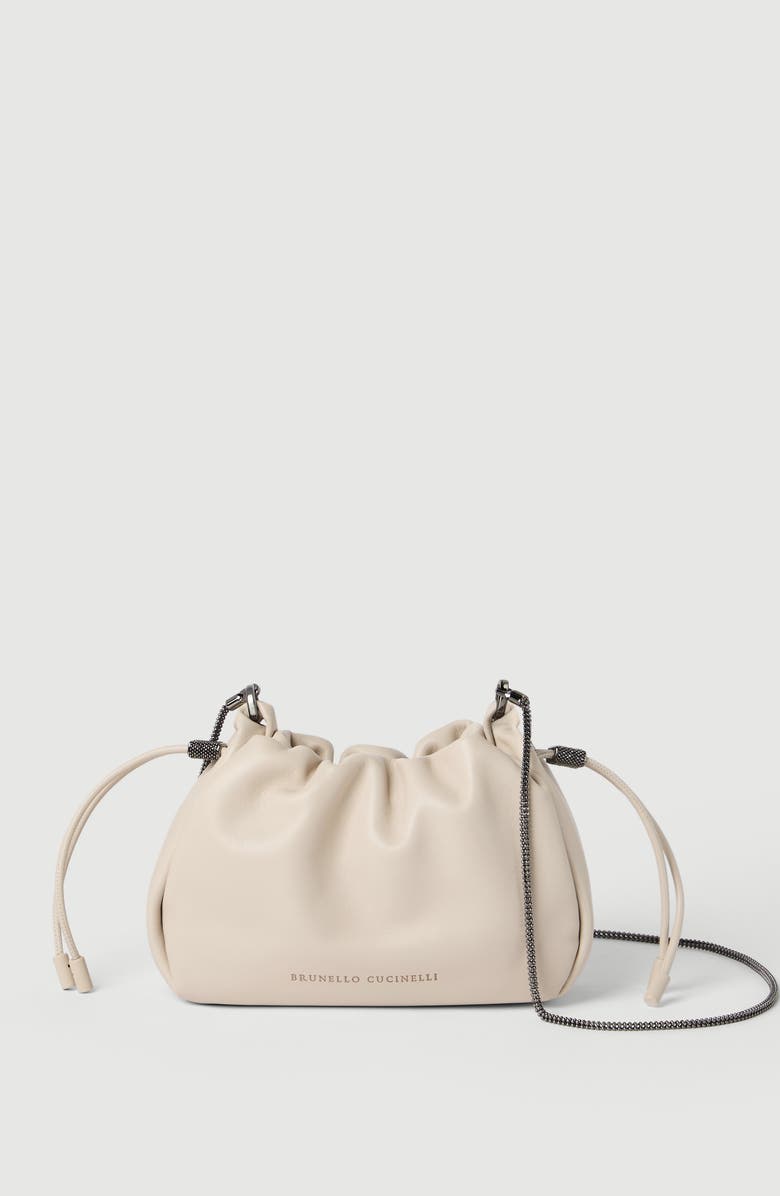 Brunello Cucinelli Soft leather mini Mellow Bucket bag, Alternate, color, Ivory