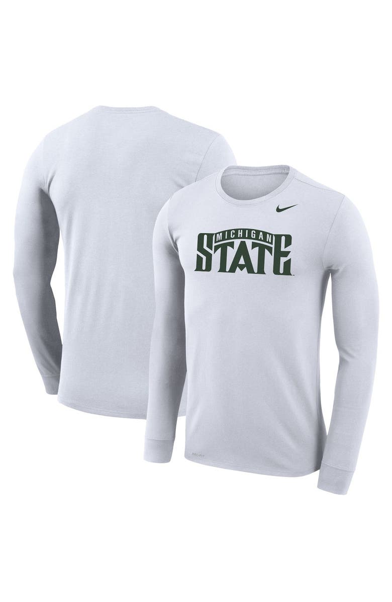 Nike Men's Nike White Michigan State Spartans School Wordmark Logo Performance Legend Long Sleeve T-Shirt, Main, color, White