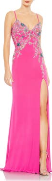 Mac Duggal Multi Color Beaded Floral Cami Gown