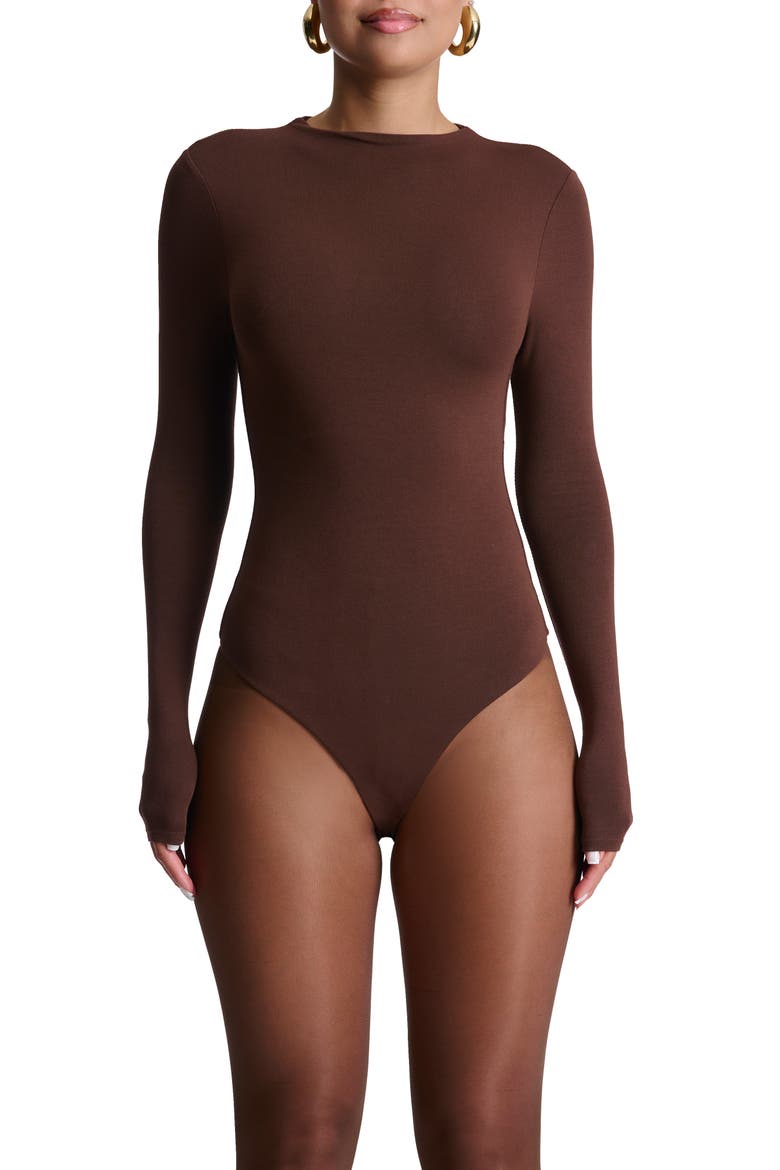 NW Mockneck Bodysuit, Alternate, color, CHOCOLATE