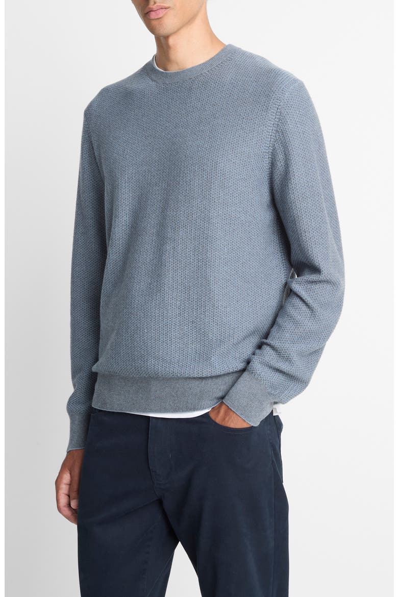 Geometric Jacquard Wool & Cotton Blend Crewneck Sweater, Alternate, color, BLUE/ MEDIUM HEATHER GREY