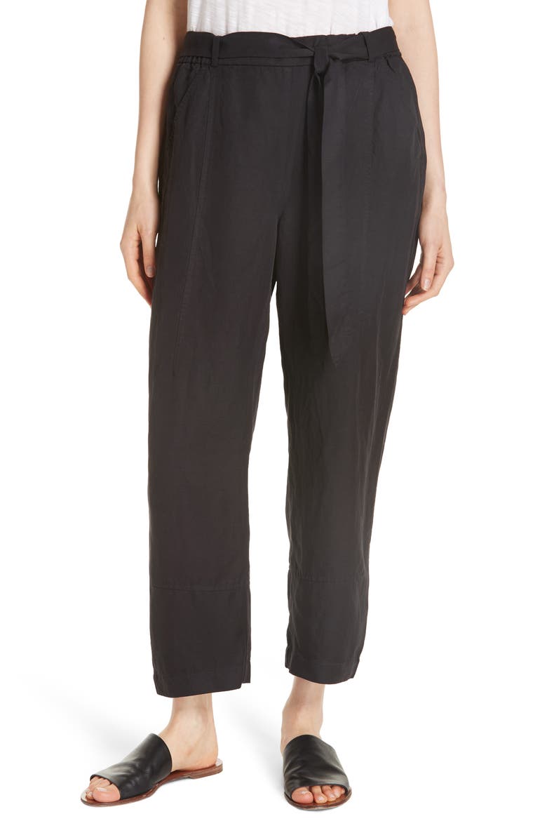 Lantern Twill Ankle Pants, Main, color, BLACK