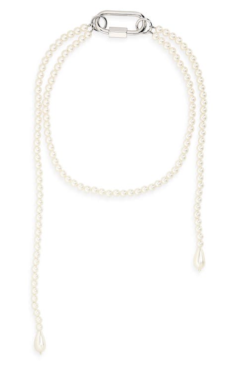 Faux Pearl Carabiner Necklace