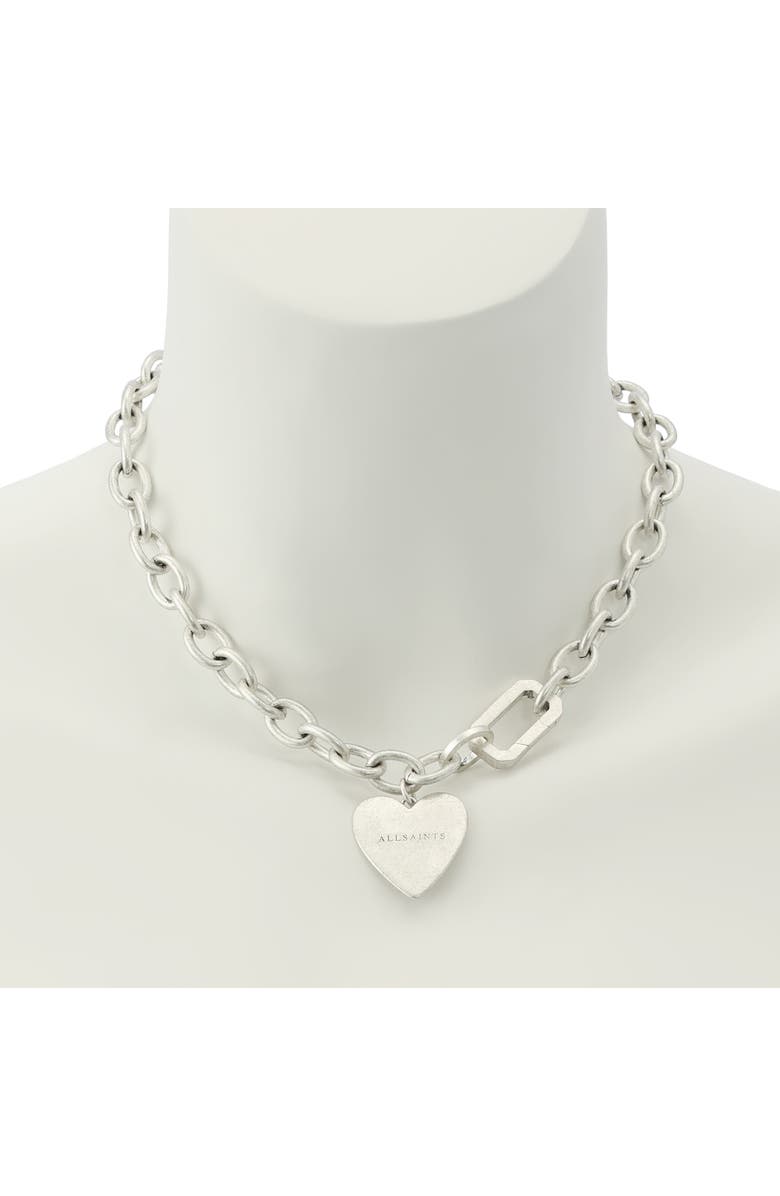 AllSaints Heart Charm Chain Link Necklace, Alternate, color, Warm Silver