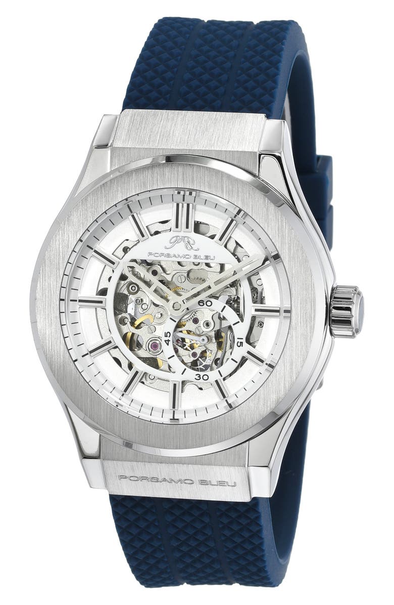 PORSAMO BLEU Cruz Silicone Automatic Watch, 45mm, Main, color, Blue